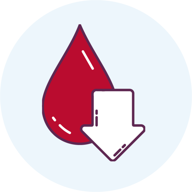 A red blood drop with a white down arrow next to it