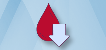 A blood drop with a down arrow next to it